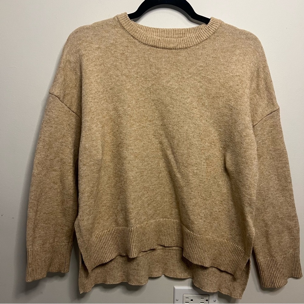 Tahari Women's Tan Crew Neck Sweater Classic Neutral Elevated Minimalist